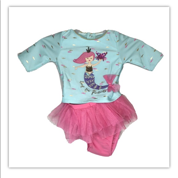 Mud Pie Mermaid Collectio 2 Pc Rash Guard Swimsuit - Picture 1 of 8
